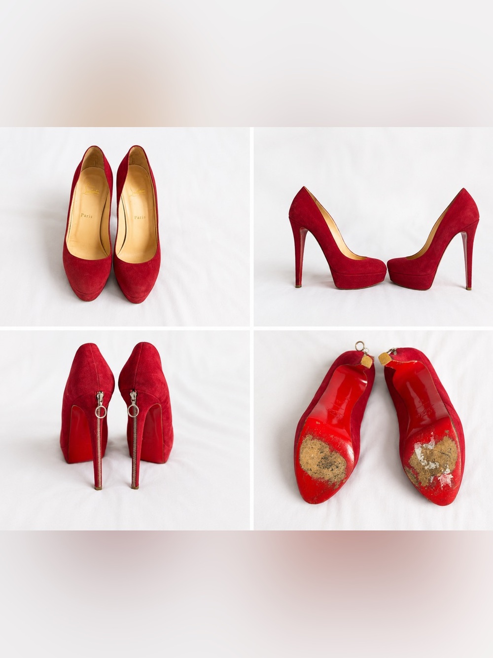 Authentic Vintage Louboutin Red Suede High Heel Pumps